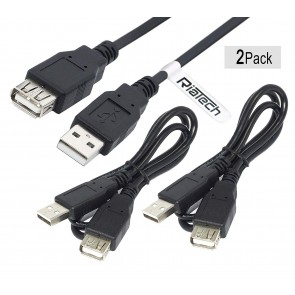 RiaTech 60cm USB 2.0 Extension Cable Male a to Female a for Printer/PC/External Hard Drive (Very Useful for LED/LCD TV USB Ports) (Pack of 2)