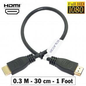 Storite HDMI 30 cm Cable TV Lead 1.4 High Speed Ethernet 3D Full HD 1080p - Support All HDMI Devices - Black