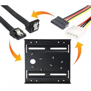Storite 2.5" to 3.5" SSD/HDD Mounting Kit Bracket + Sata 3 Data with 90 Degree Latch Cable + 4 Pin Molex to 15Pin SATA Power Cable